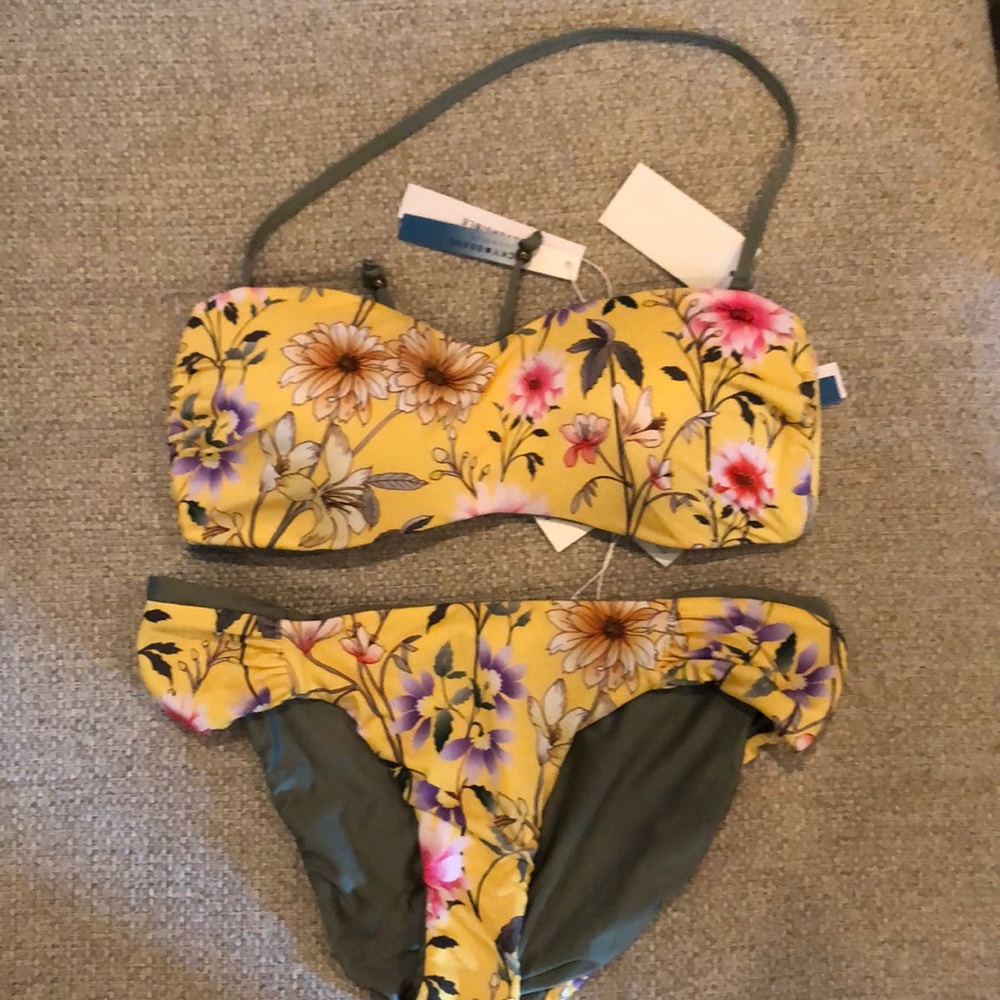 Lucky Brand reversible bikini, yellow floral NWT